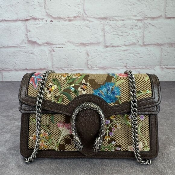 Gucci Sequin Dionysus Jumbo Gg Super Mini Floral Embroidered Chain Crossbody Bag - Picture 2 of 13